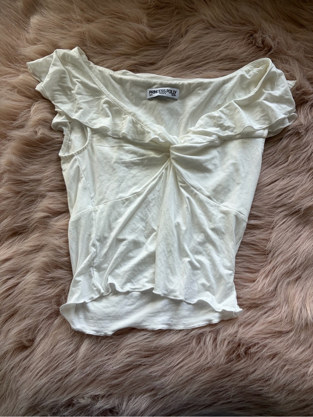 Princess Polly Ivory Twist-Front Ruffle Crop Top